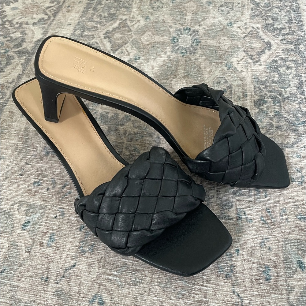 Braided black slide sandals